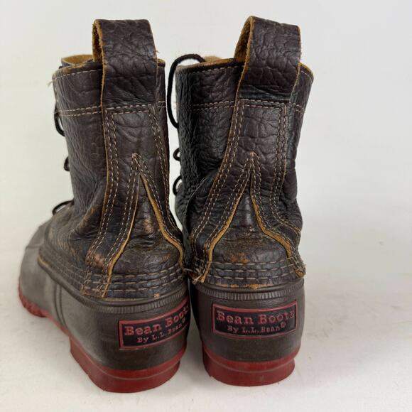 L.L.Bean Bison Duck Booties Women's 7 Dark Brown Leather Pull-On Lace-Up Boots - Picture 7 of 10